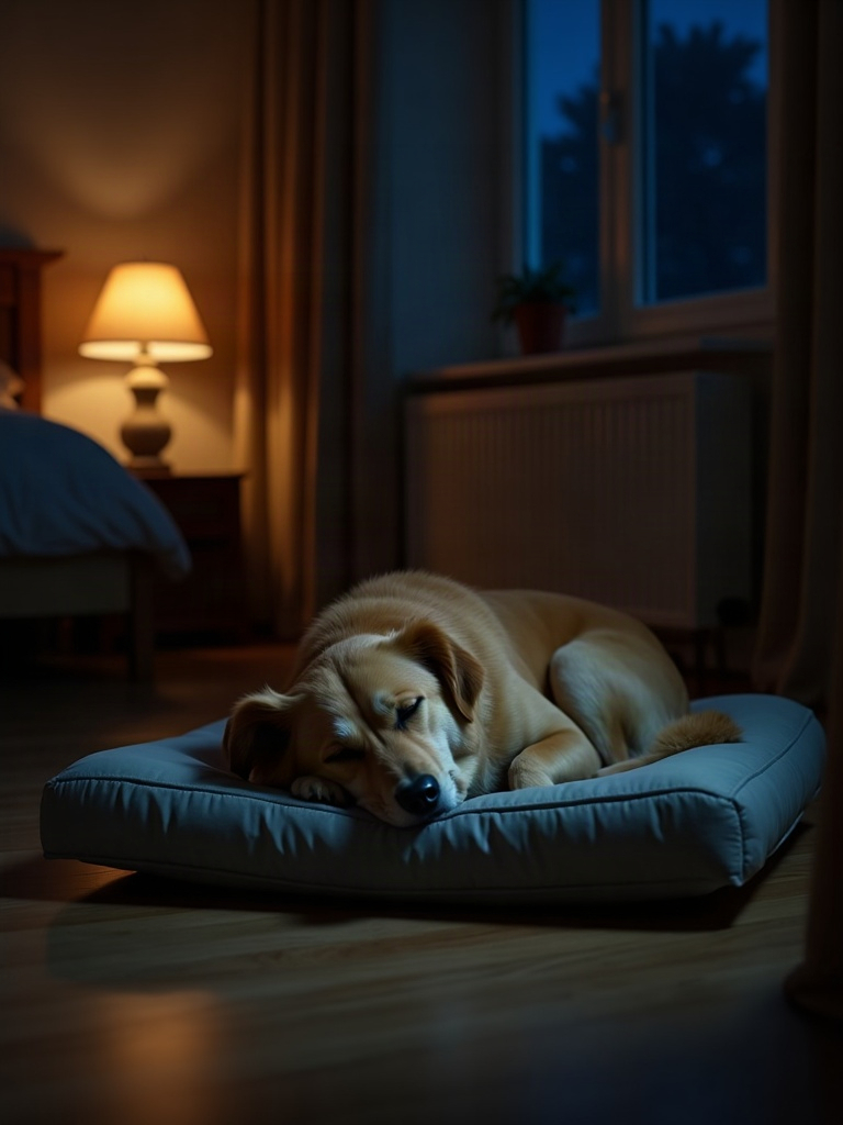 Perro durmiendo tranquilo en su cama